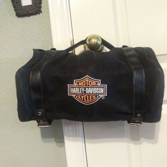 Harley Davidson 8 Compartment Roll Up Bag Travel Pack Bag Luggage Canvas Pockets - Picture 2 of 9